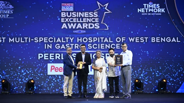 Department of Gastroenterology wins Best Multi-Specialty Hospital Award at the Times Now Business Excellence Award East 2025. Dr. Asokananda Konar, Clinical Director - Department of Gastroenterology and Dr. Jyoti Ranjan Mohapatra, Senior Consultant Gastroenterology receives the award on behalf of the department.