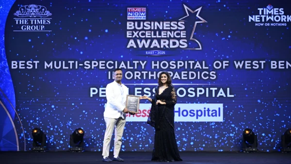 Department of Orthopaedics wins Best Multi-Specialty Hospital Award at the Times Now Business Excellence Award East 2025. Dr. Nikhilesh Das, Senior Consultant Orthopaedics, Arthroplasty & Traumatology receives the award on behalf of the department.